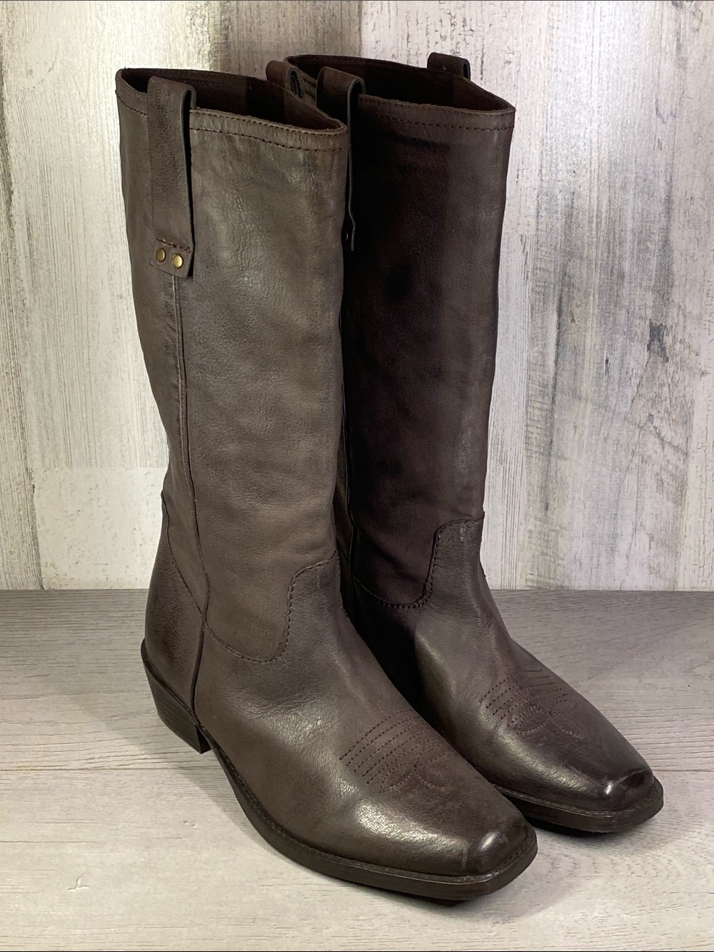Women’s Tall Brown Leather Heeled Riding Boots